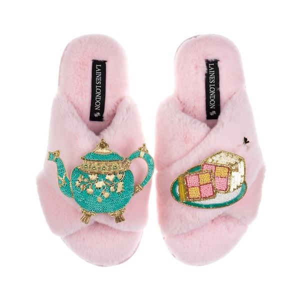 Laines London Laines X Juliet Slippers With Tea & Battenberg Cake Brooches