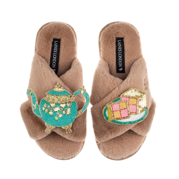 Laines London Laines X Juliet Slippers With Tea & Battenberg Cake Brooches