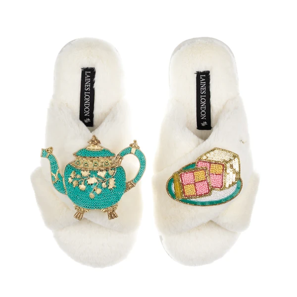 laines london Laines X Juliet Slippers With Tea & Battenberg Cake Brooches
