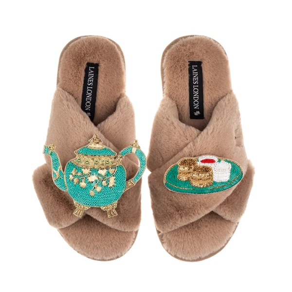 Laines London Laines X Juliet Slippers With Tea & Scones Brooches
