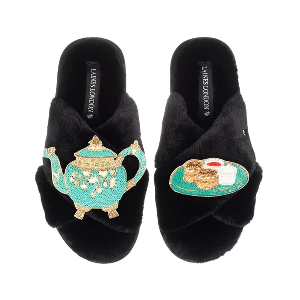 Laines London Laines X Juliet Slippers With Tea & Scones Brooches
