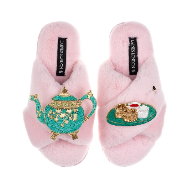 Laines London Laines X Juliet Slippers With Tea & Scones Brooches