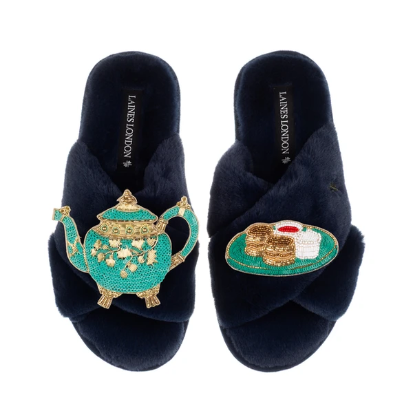 laines london Laines X Juliet Slippers With Tea & Scones Brooches