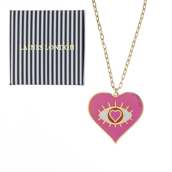 Laines London Pink Red & Gold Heart Eye Statement Collar Necklace