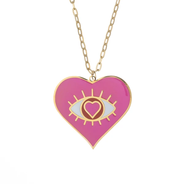Laines London Pink Red & Gold Heart Eye Statement Collar Necklace