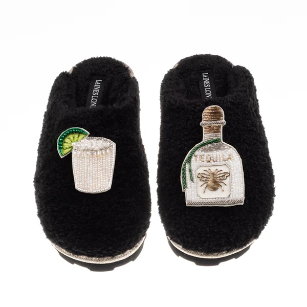 Laines London Teddy Closed Toe Slippers With Agave Tequila Brooches