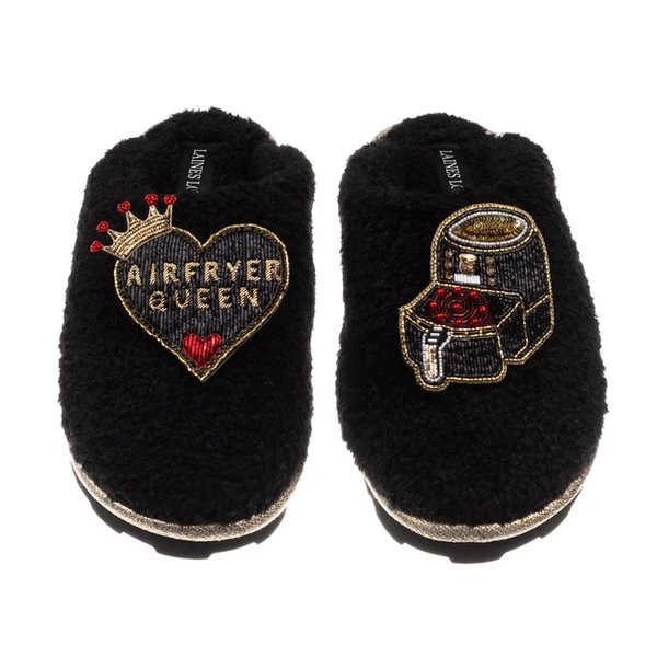 Laines London Teddy Closed Toe Slippers With Airfryer Queen Brooches