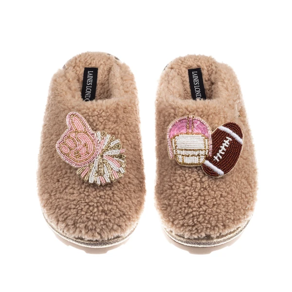 Laines London Teddy Closed Toe Slippers With American Football Brooches