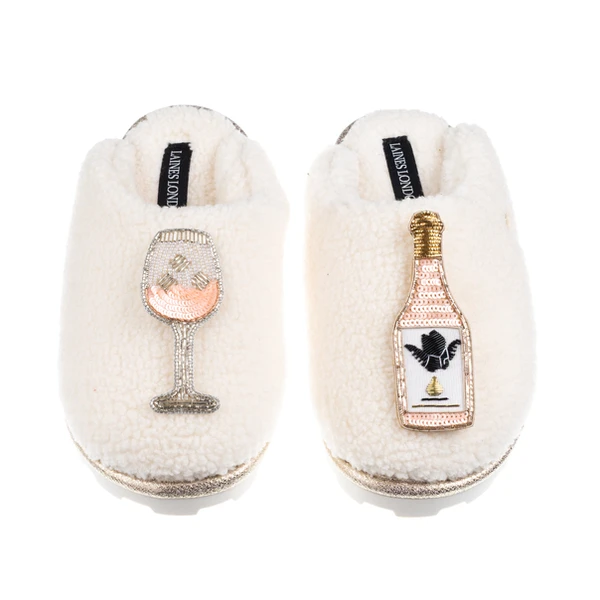 Laines London Teddy Closed Toe Slippers With Angelic Rose Wine Brooches