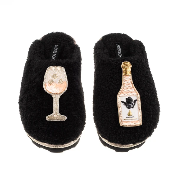 Laines London Teddy Closed Toe Slippers With Angelic Rose Wine Brooches