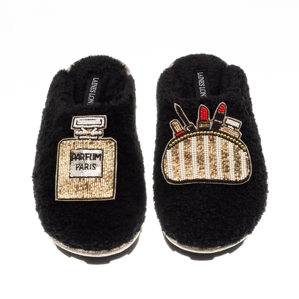Laines London Teddy Closed Toe Slippers With Beauty Queen Brooches