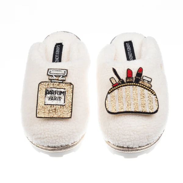 Laines London Teddy Closed Toe Slippers With Beauty Queen Brooches