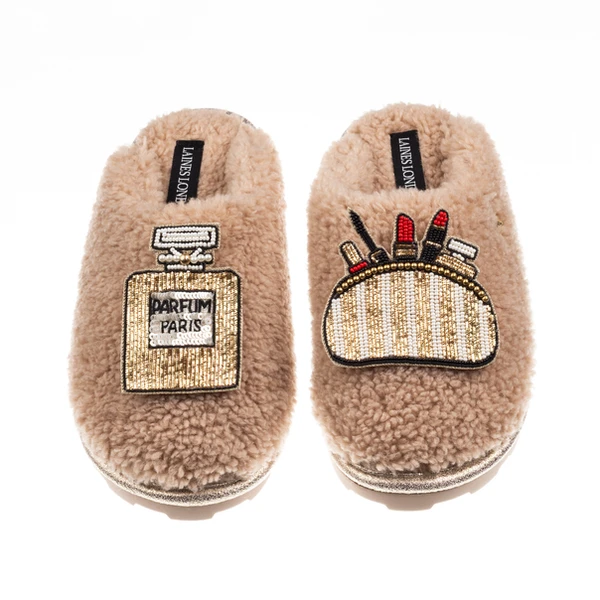 laines london Teddy Closed Toe Slippers With Beauty Queen Brooches