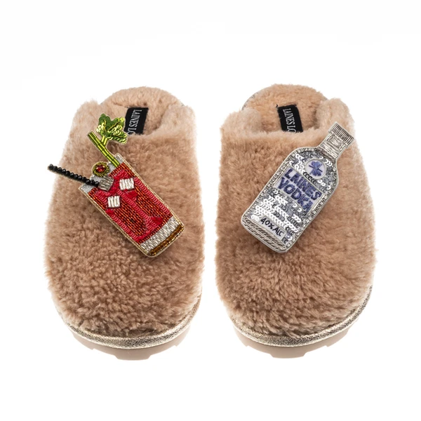 Laines London Teddy Closed Toe Slippers With Bloody Mary Brooches