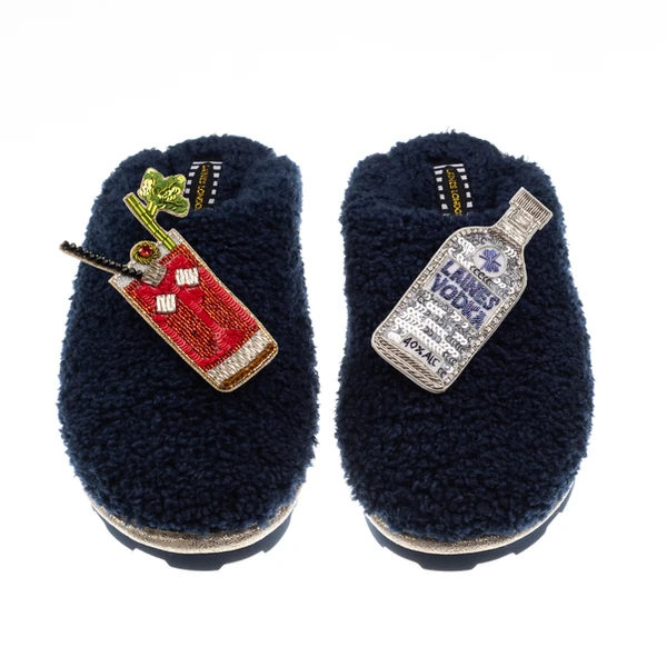Laines London Teddy Closed Toe Slippers With Bloody Mary Brooches