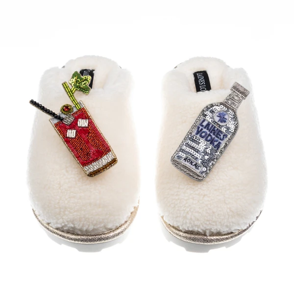 Laines London Teddy Closed Toe Slippers With Bloody Mary Brooches