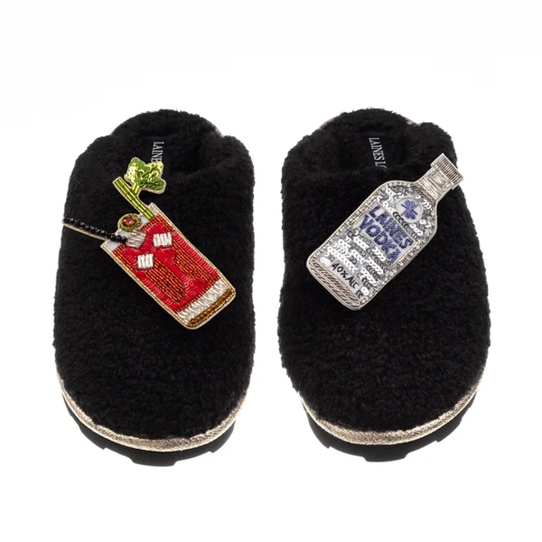 laines london Teddy Closed Toe Slippers With Bloody Mary Brooches