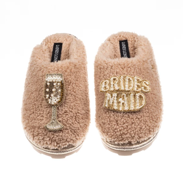 Laines London Teddy Closed Toe Slippers With Bridesmaid Brooches