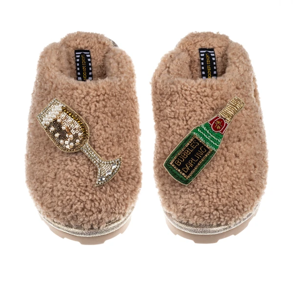 laines london Teddy Closed Toe Slippers With Bubbles Darling Brooches