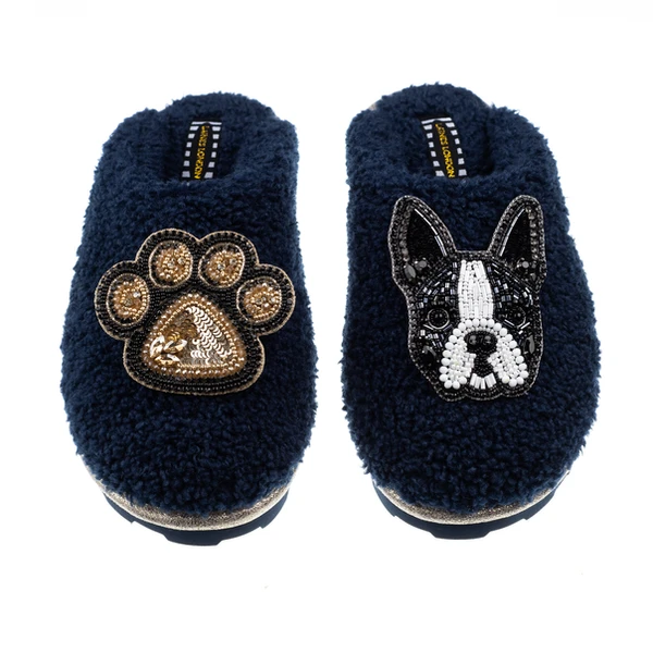 Laines London Teddy Closed Toe Slippers With Buddy & Paw Brooches