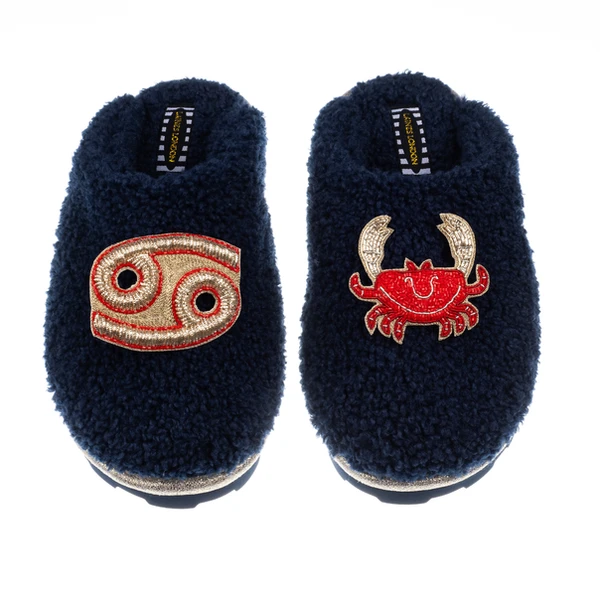 Laines London Teddy Closed Toe Slippers With Cancer Star Sign Brooches