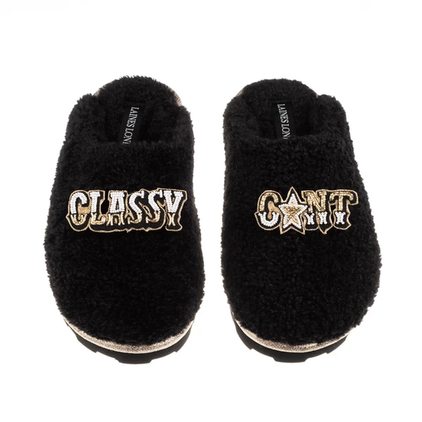 Laines London Teddy Closed Toe Slippers With Classy C*nt Brooches