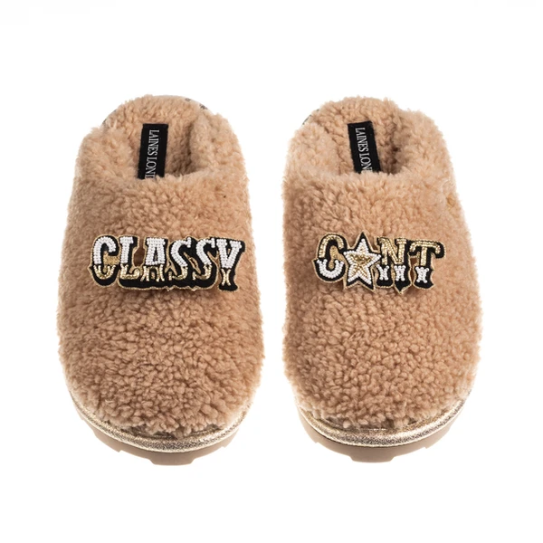 Laines London Teddy Closed Toe Slippers With Classy C*nt Brooches