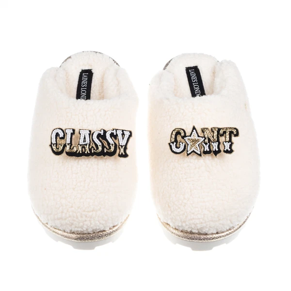 Laines London Teddy Closed Toe Slippers With Classy C*nt Brooches