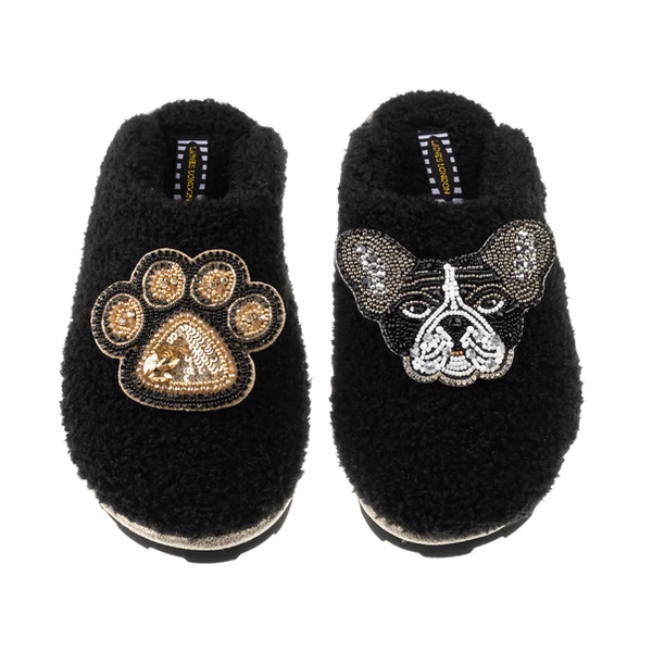 Laines London Teddy Closed Toe Slippers With Coco & Paw Brooches