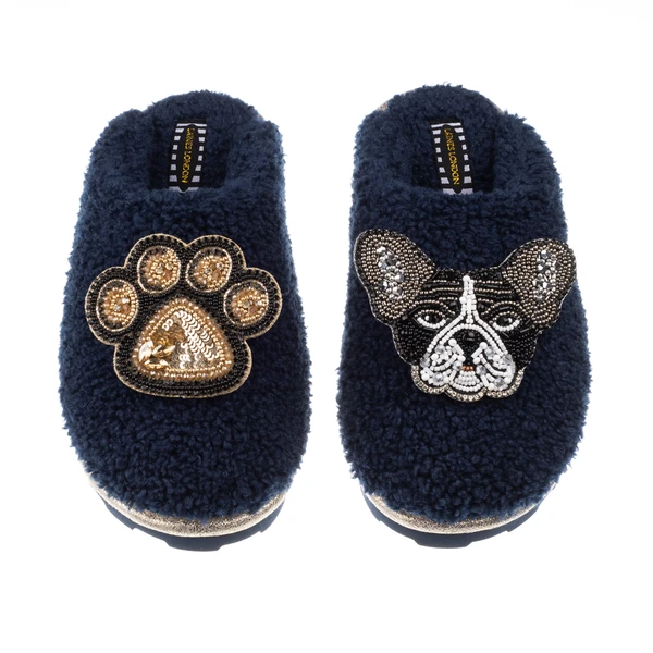 Laines London Teddy Closed Toe Slippers With Coco & Paw Brooches