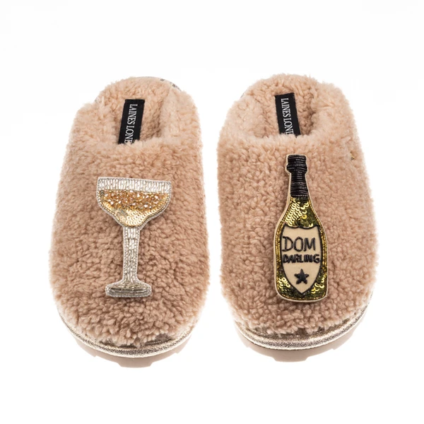 Laines London Teddy Closed Toe Slippers With Dom Darling Champagne Brooches