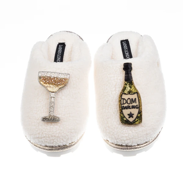 Laines London Teddy Closed Toe Slippers With Dom Darling Champagne Brooches