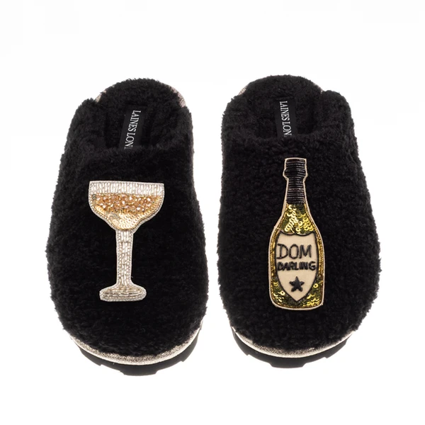 Laines London Teddy Closed Toe Slippers With Dom Darling Champagne Brooches