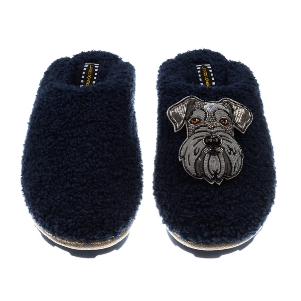 laines london Teddy Closed Toe Slippers With Ernie The Schnauzer Brooch