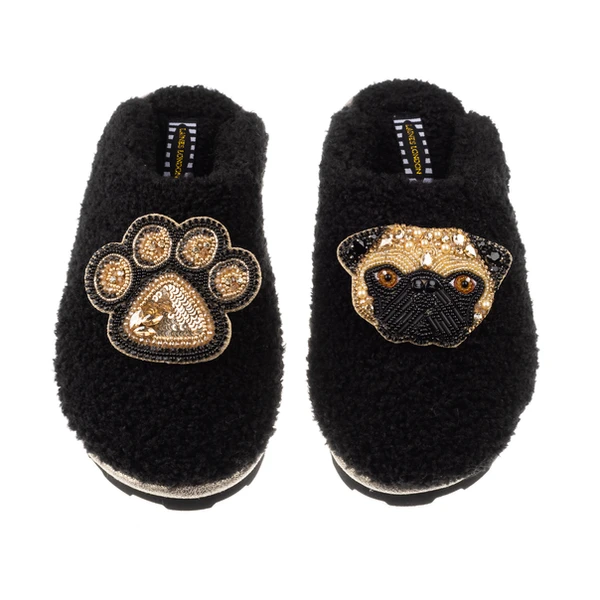 Laines London Teddy Closed Toe Slippers With Franki & Paw Brooches