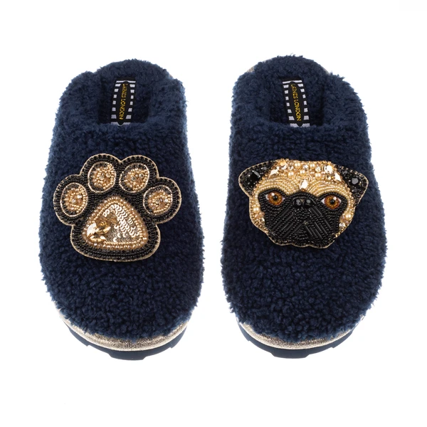 Laines London Teddy Closed Toe Slippers With Franki & Paw Brooches