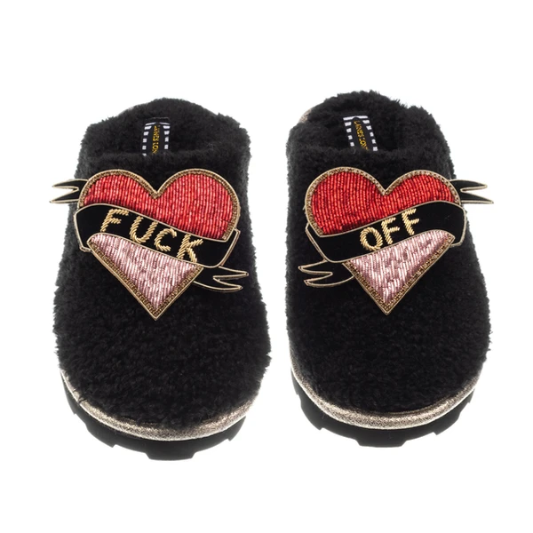 laines london Teddy Closed Toe Slippers With Fuck Off Brooches