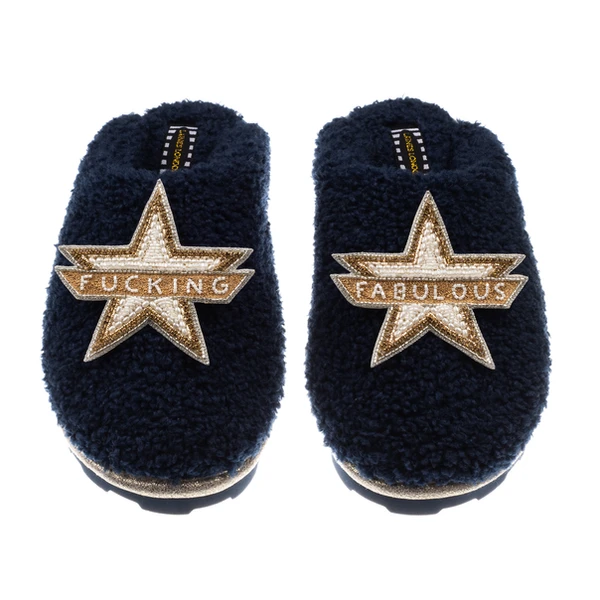 Laines London Teddy Closed Toe Slippers With Fucking Fabulous Brooches