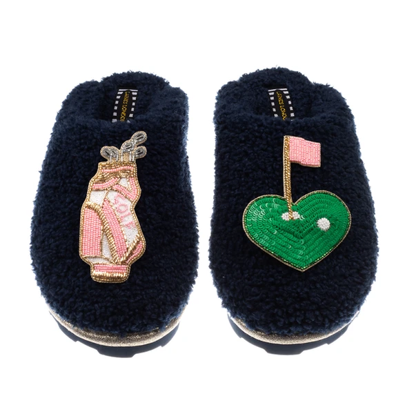 Laines London Teddy Closed Toe Slippers With Golfer Brooches