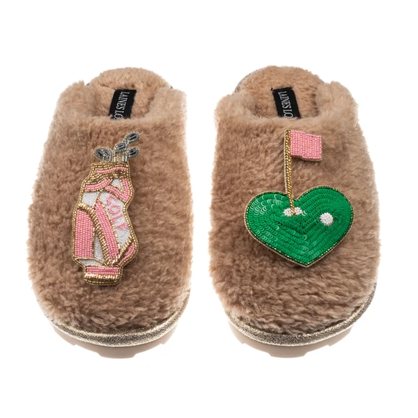 Laines London Teddy Closed Toe Slippers With Golfer Brooches
