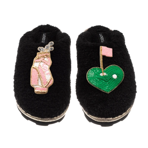Laines London Teddy Closed Toe Slippers With Golfer Brooches