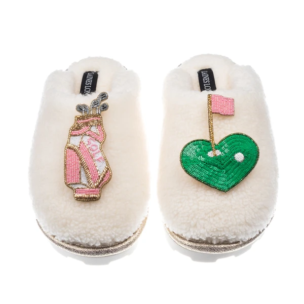 laines london Teddy Closed Toe Slippers With Golfer Brooches
