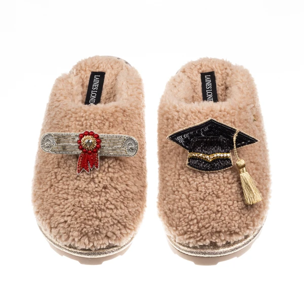Laines London Teddy Closed Toe Slippers With Graduation Brooches