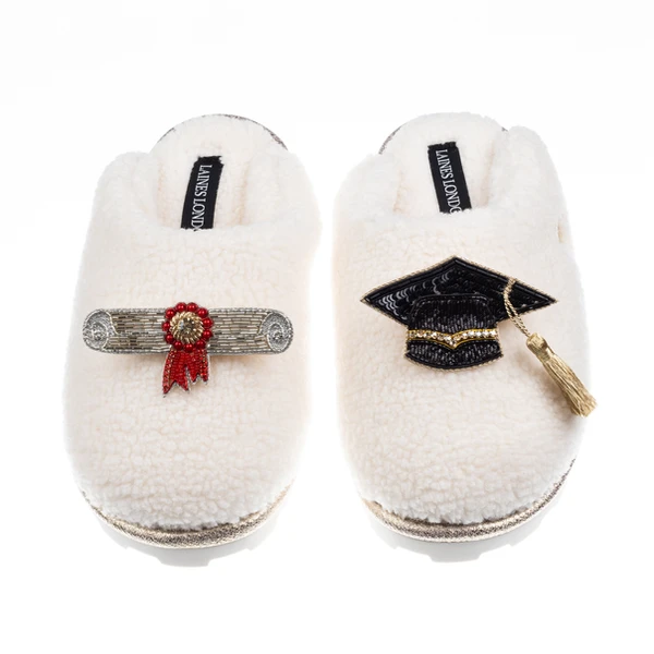 Laines London Teddy Closed Toe Slippers With Graduation Brooches