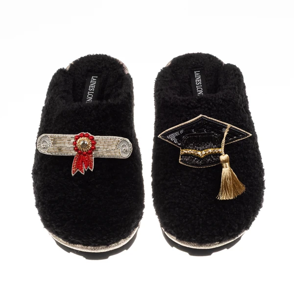 laines london Teddy Closed Toe Slippers With Graduation Brooches