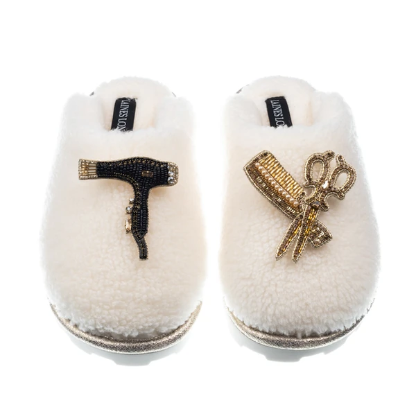 Laines London Teddy Closed Toe Slippers With Hairdresser Brooches