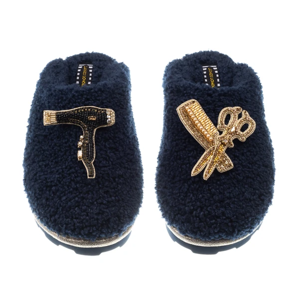 Laines London Teddy Closed Toe Slippers With Hairdresser Brooches