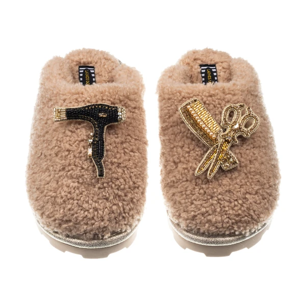 Laines London Teddy Closed Toe Slippers With Hairdresser Brooches