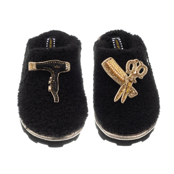 laines london Teddy Closed Toe Slippers With Hairdresser Brooches