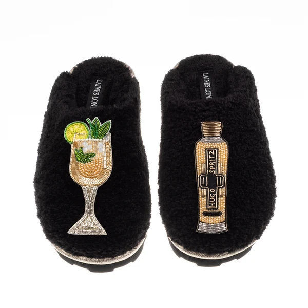 Laines London Teddy Closed Toe Slippers With Hugo Spritz Brooches